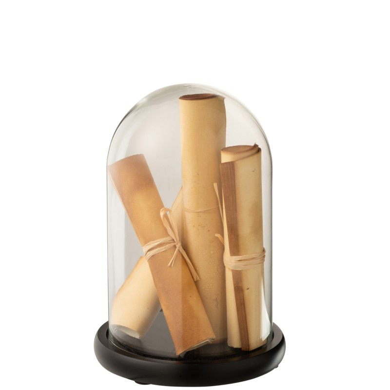 Cloche parchemin en verre beige 18x18x26 cm