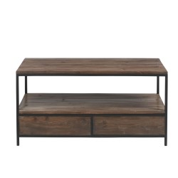 Mesa de salón de madera marrón y metal negro 120x50x60.5 cm