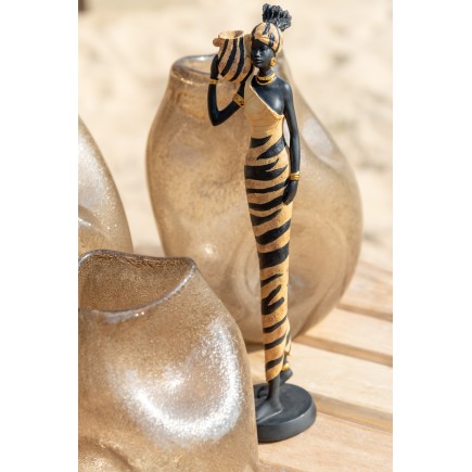 Lot de 2 statuettes africaines en résine beige et marron H64cm