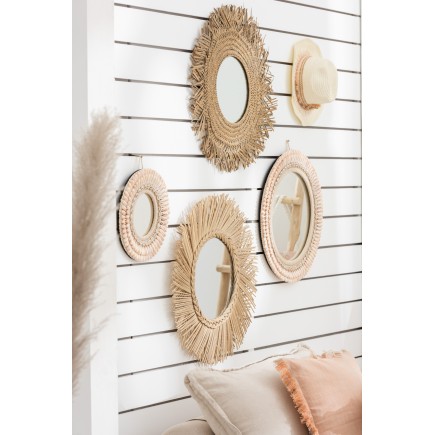 Miroir rond en bois naturel 60x60x5 cm