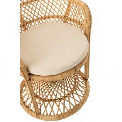 Chaise paon avec coussin en bois naturel 105x67x133 cm