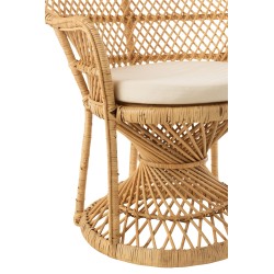 Chaise paon avec coussin en bois naturel 105x67x133 cm