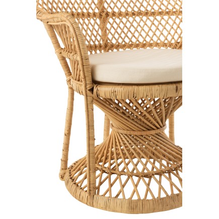 Chaise paon avec coussin en bois naturel 105x67x133 cm