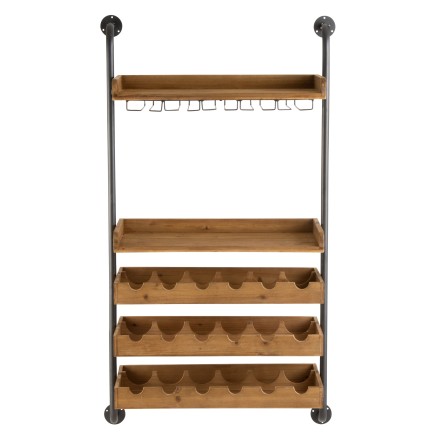 Étagère murale pour bouteille en bois - métal naturel 68x27x124 cm