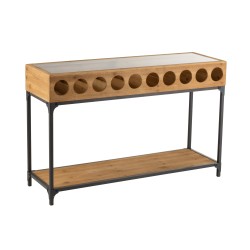 console pour bouteille en bois - métal naturel 120x38x76.5 cm