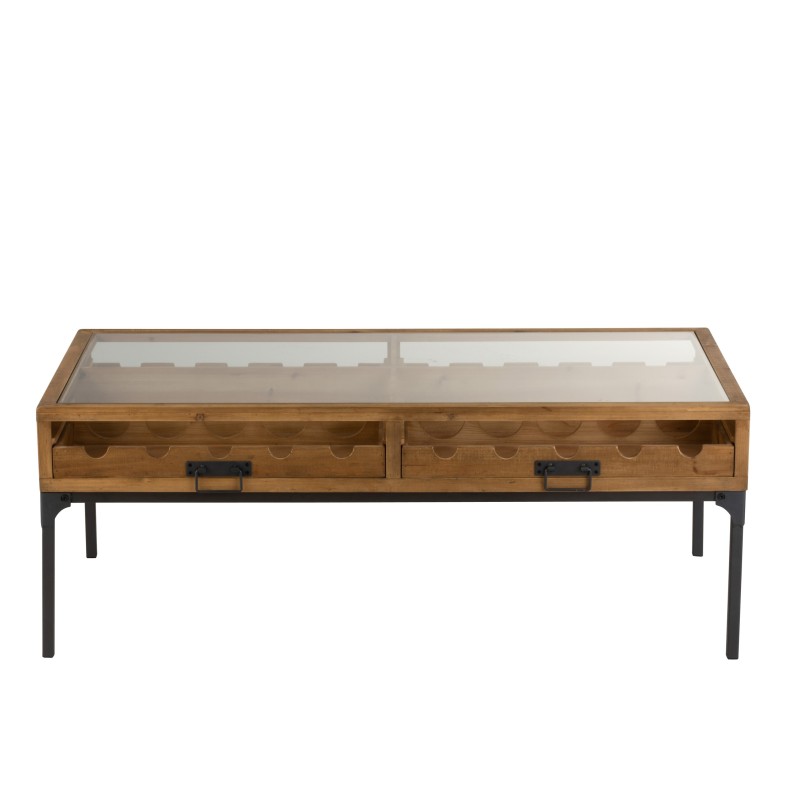 table basse avec rangement bouteilles en bois - métal naturel 120x60x45.5 cm table basse avec rangement bouteilles en bois - métal naturel 120x60x45.5 cm