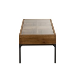table basse avec rangement bouteilles en bois - métal naturel 120x60x45.5 cm