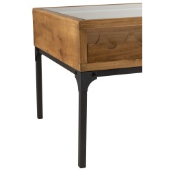 table basse avec rangement bouteilles en bois - métal naturel 120x60x45.5 cm