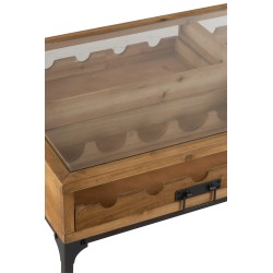 table basse avec rangement bouteilles en bois - métal naturel 120x60x45.5 cm