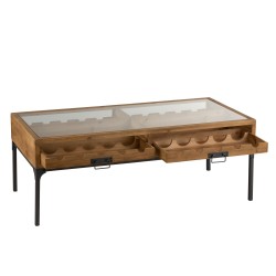 table basse avec rangement bouteilles en bois - métal naturel 120x60x45.5 cm