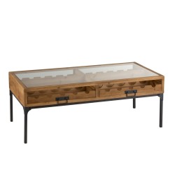 table basse avec rangement bouteilles en bois - métal naturel 120x60x45.5 cm