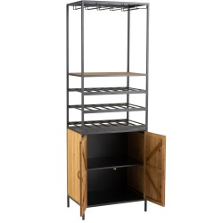 Armoire avec rangement bouteilles en bois - métal noir - naturel 60x42.5x180 cm