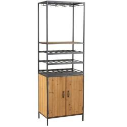 Armoire avec rangement bouteilles en bois - métal noir - naturel 60x42.5x180 cm