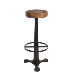 TABOURET CUIR / METAL BRUN