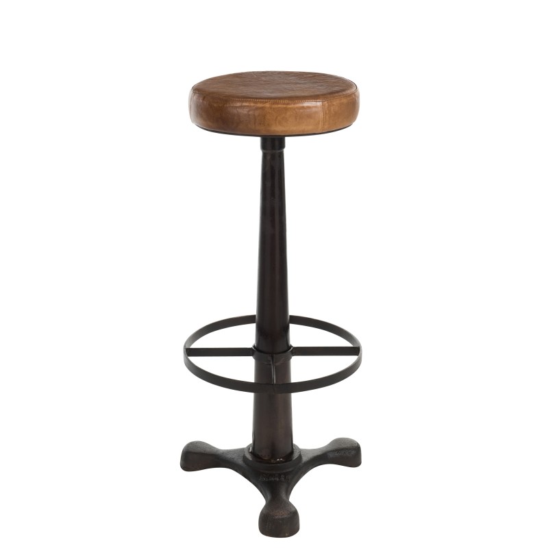 TABOURET CUIR / METAL BRUN
