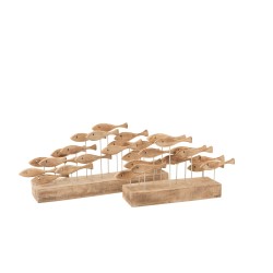 19 poissons sur socle en bois naturel 73x14x42 cm