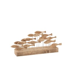 19 poissons sur socle en bois naturel 73x14x42 cm