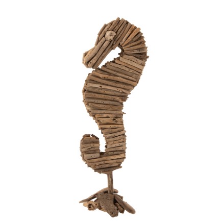 Hippocampe sur socle en bois naturel 22x18x54 cm