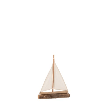 Barca a vela in legno naturale 35x8x42 cm