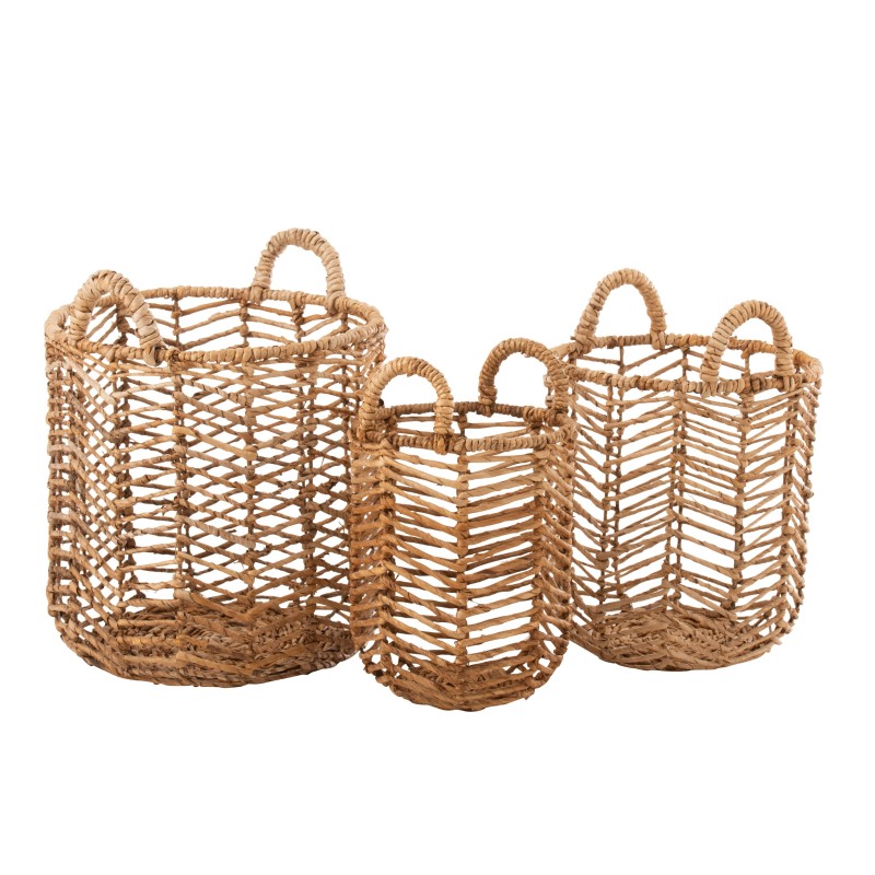 Set de 3 paniers avec anses en bois naturel 47x46x56 cm