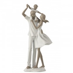 Couple avec enfant sur les épaules en résine blanc 15x10x40 cm