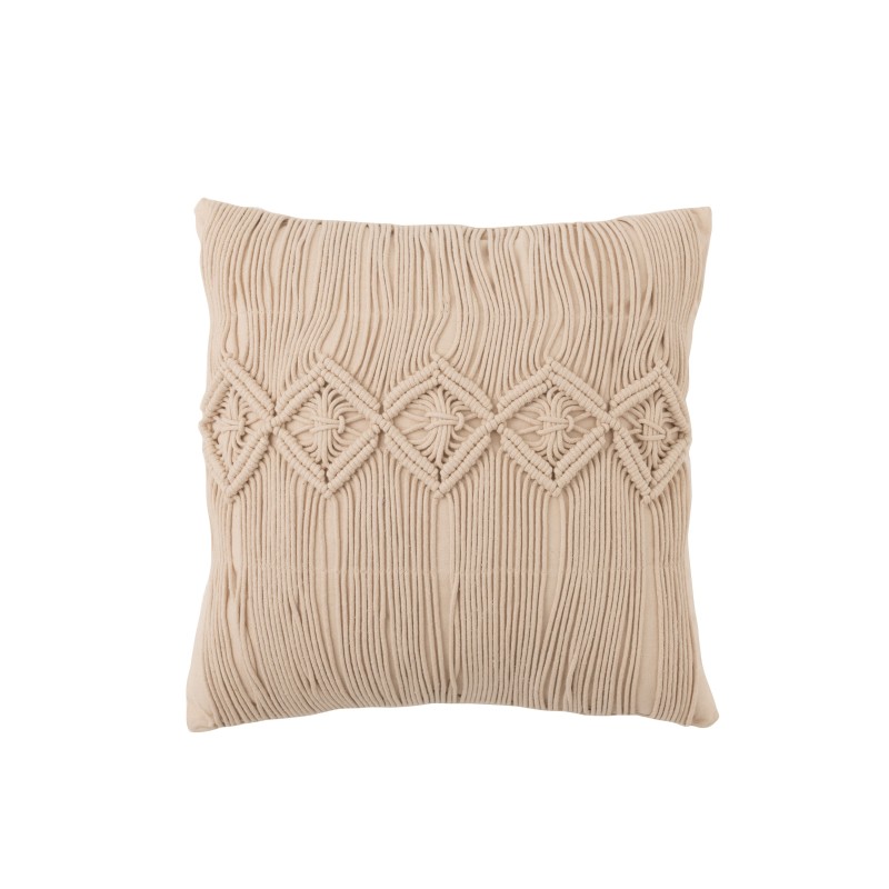 Cuscino quadrato con motivo in cotone beige 46x46cm Cuscino quadrato con motivo in cotone beige 46x46cm