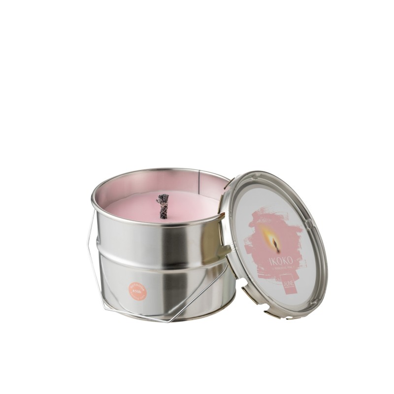 Bougie extérieure dans pot de peinture en paraffinne rose 50H Bougie extérieure dans pot de peinture en paraffinne rose 50H