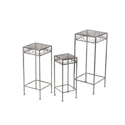 Lote de 3 mesas altas auxiliares para exterior de forma cuadrada en metal gris de 30x30x72 cm