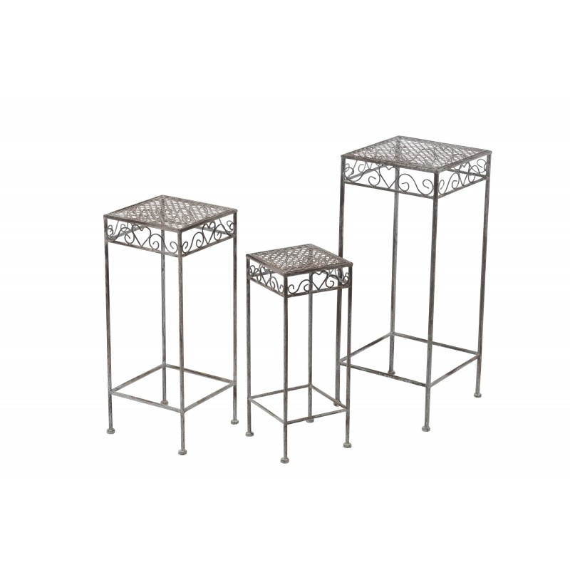 Lote de 3 mesas altas auxiliares para exterior de forma cuadrada en metal gris de 30x30x72 cm