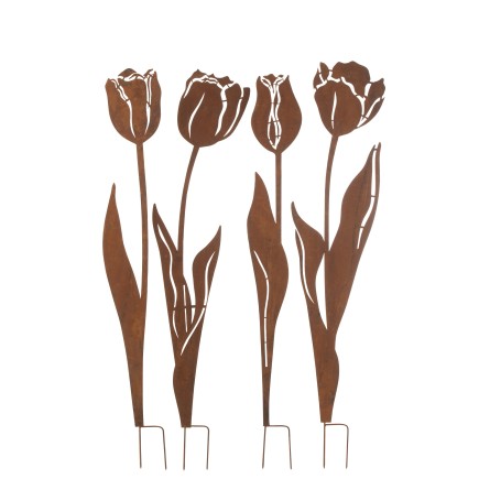 Lot de 4 décorations jardin en forme de fleur en métal marron 20x1x112 cm