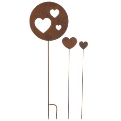 Lote de 3 decoraciones de jardín en forma de corazón de metal marrón 33x1x100 cm