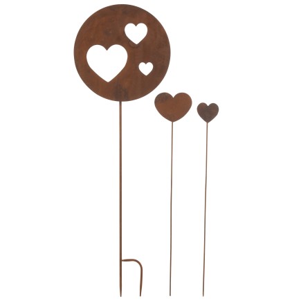 Lote de 3 decoraciones de jardín en forma de corazón de metal marrón 33x1x100 cm