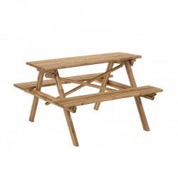 Table avec banc en bois naturel 120x120x77 cm