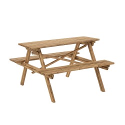 Table avec banc en bois naturel 120x120x77 cm