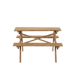 Mesa con banco de madera natural 120x120x77 cm