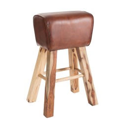 TABOURET DE GYM CUIR  /  BOIS MARRON NATUREL