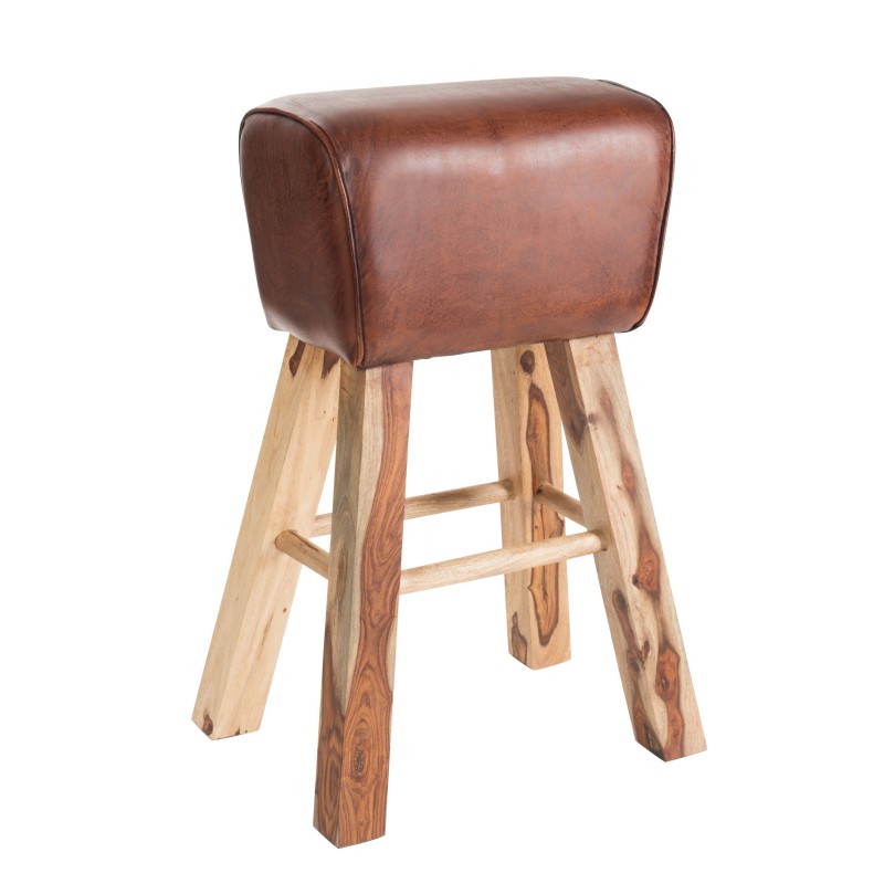 TABOURET DE GYM CUIR  /  BOIS MARRON NATUREL