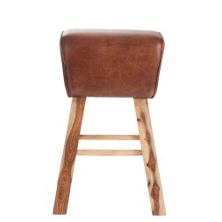 TABOURET DE GYM CUIR  /  BOIS MARRON NATUREL