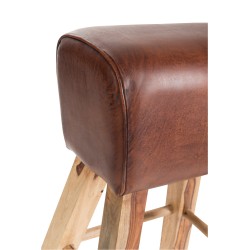 TABOURET DE GYM CUIR  /  BOIS MARRON NATUREL