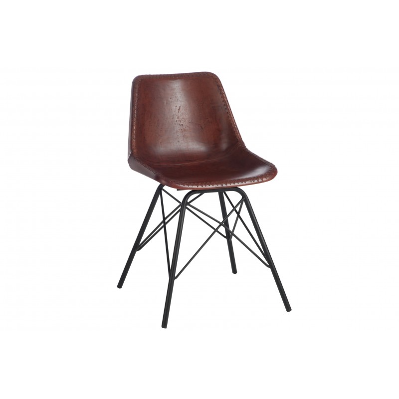 Chaise loft en cuir marron foncé et pied noir