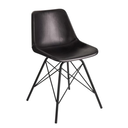 Silla de cuero y metal negro 46x49x79 cm