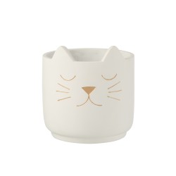 Cache-pot en ciment blanc tête de chat doré H19cm