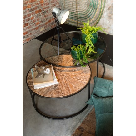 Set de 2 tables basses gigognes en bois D91cm et 74.5cm