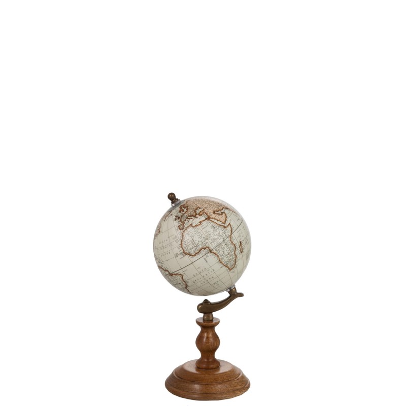 Globe sur pied en bois blanc 15x15x28 cm