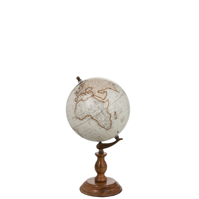 Globo com suporte em madeira branca 22x22x38 cm Globo com suporte em madeira branca 22x22x38 cm