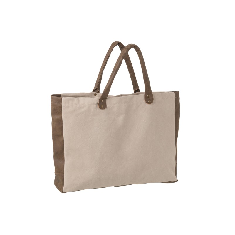 Bolsa de playa con asa de algodón beige de 51x34x37 cm