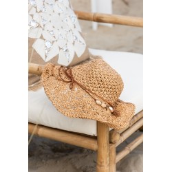 Chapeau de plage femme décoration perle 35x13 cm