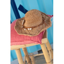Chapeau de plage femme décoration perle 35x13 cm