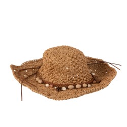 Chapeau de plage femme décoration perle 35x13 cm