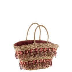 Panier de plage en rotin bordeaux 52x55x32 cm